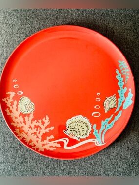 Vintage Under the Sea Red Coral  Plates 11” Set of 5 - 2003 Mint Coastal Dishes